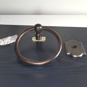SIGNATURE HARDWARE SOLID BRONZE (PATINA) TOWEL RING W/DECORATIVE BASE